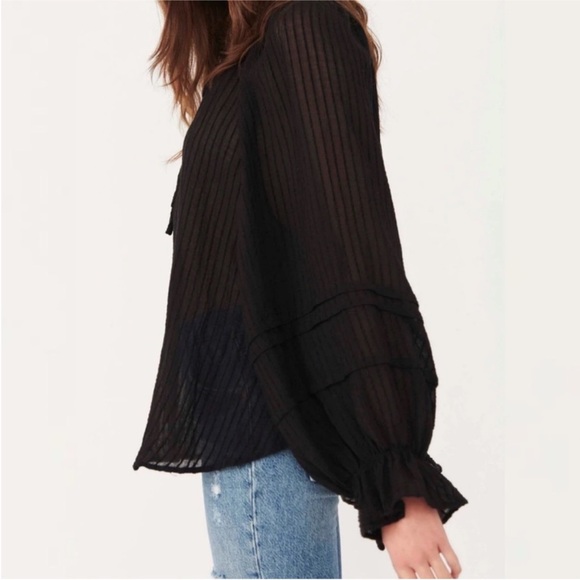 Free People Black Out of Town Split Neck blouse - size S/M - Picture 3 of 9